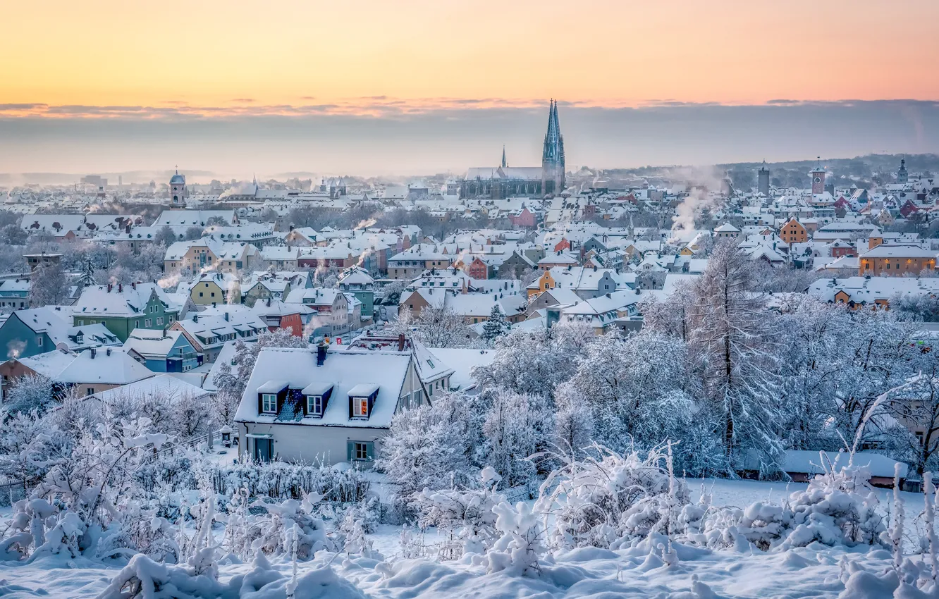 Фото обои зима, снег, здания, дома, Германия, Бавария, панорама, Germany