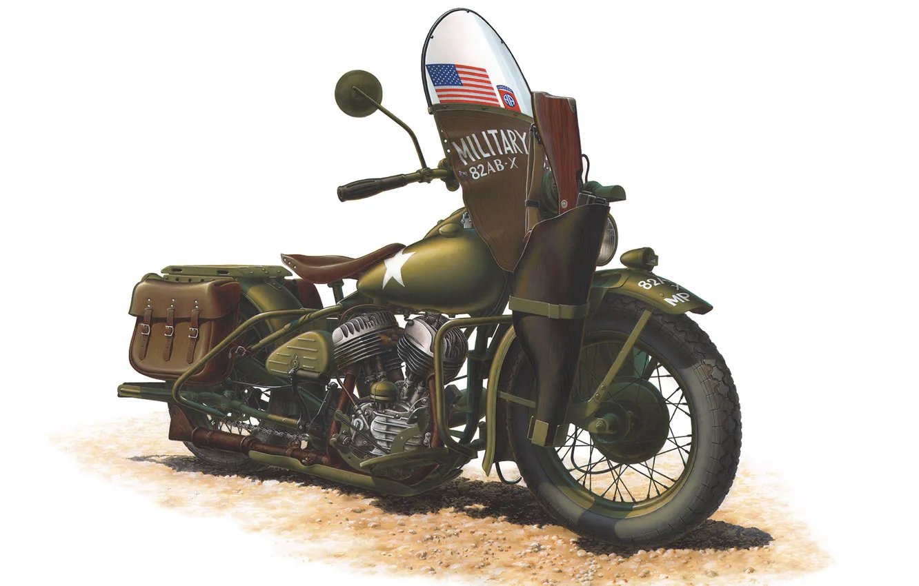 Фото обои цвета, двигатель, модель, арт, солдат, хаки, мотоцикл, СССР