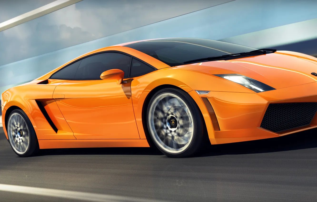 Фото обои скорость, оранжевая, Lamborghini, размытость, Gallardo, ламборджини, orange, ламборгини