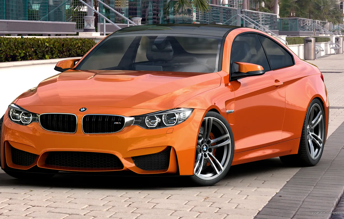 Фото обои бмв, оранжевая, BMW, Orange, Photoshop, Coupe, F82, by dangeruss
