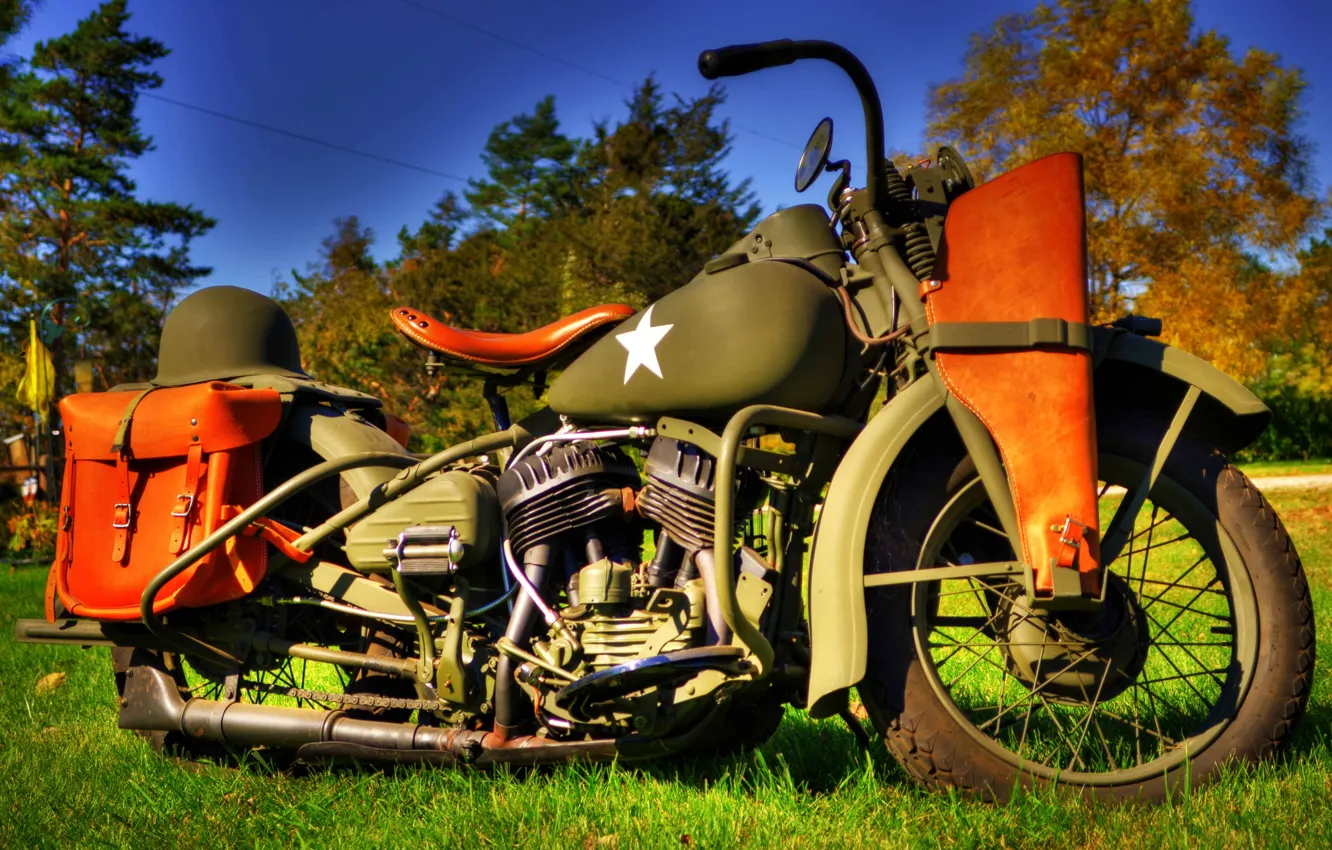 Фото обои модель, HDR, войны, мотоцикл, военный, Harley-Davidson, мировой, Второй