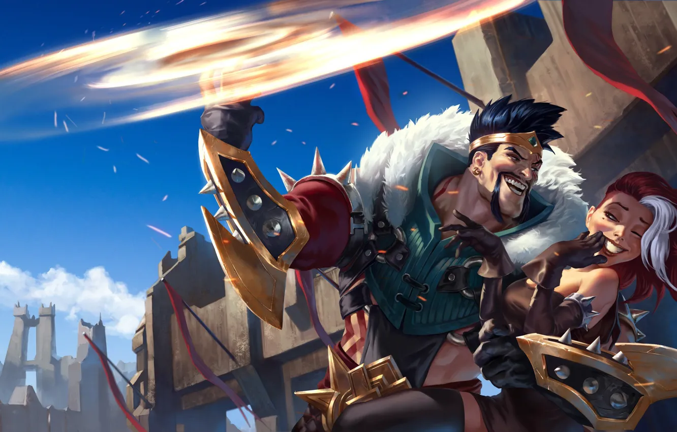 Фото обои девушка, мужик, Draven, Legends of Runeterra