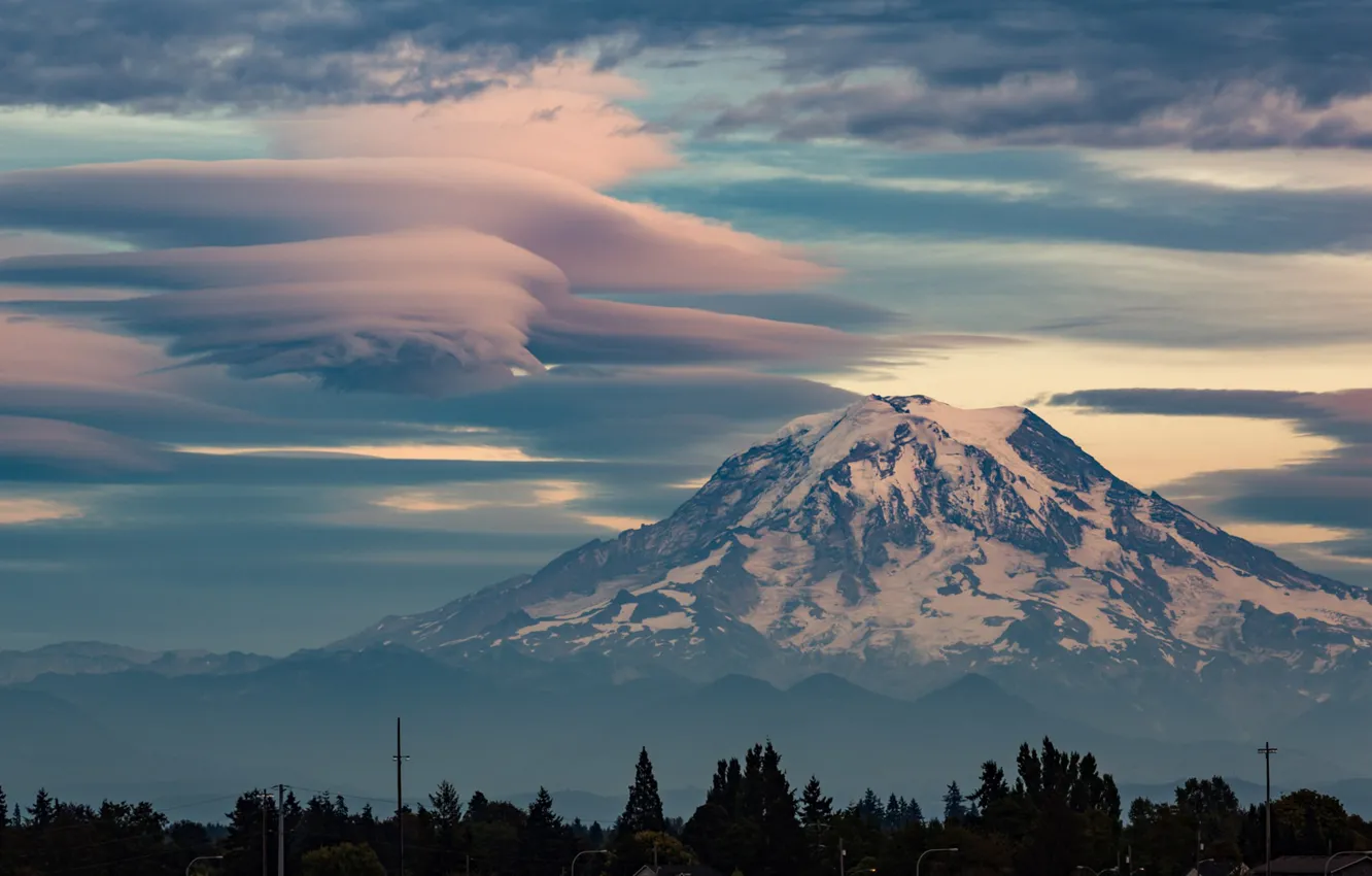 Фото обои облака, США, штат Вашингтон, гора Рейнир