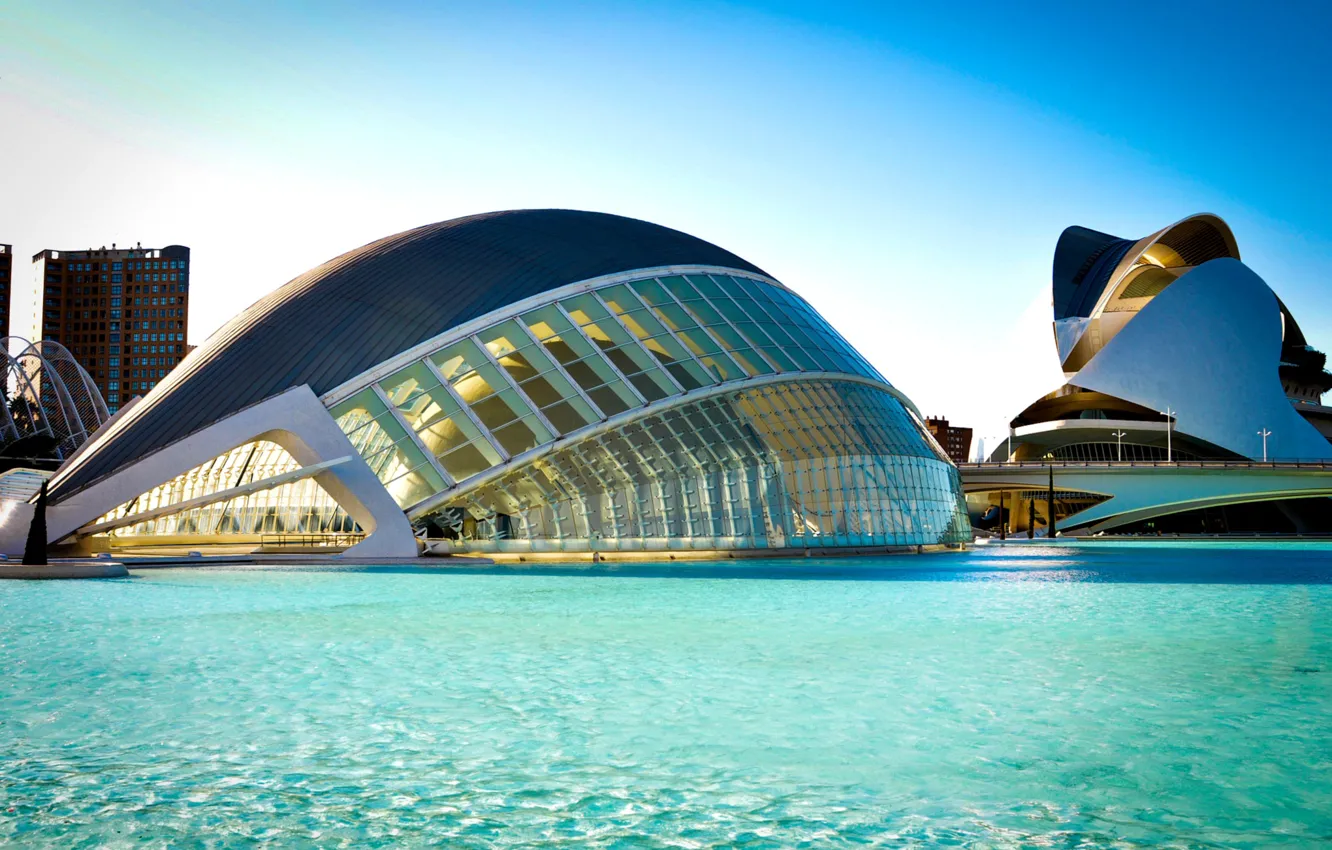 Фото обои вода, мост, город, река, здание, архитектура, Испания, голубая
