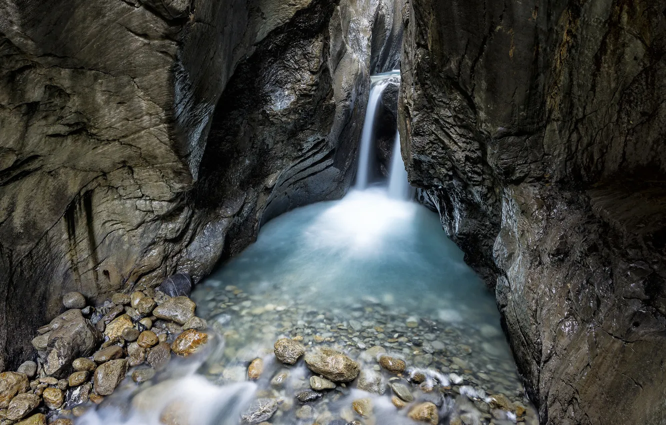 Фото обои ручей, камни, скалы, водопад, поток, каньон, ущелье