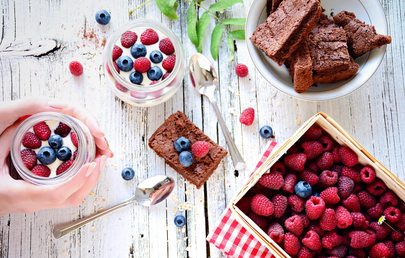 Фото обои ягоды, малина, черника, пирог, десерт