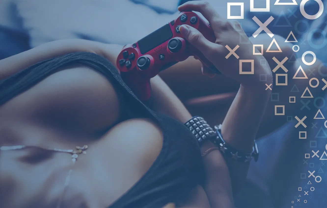 Фото обои грудь, девушка, игры, сиськи, геймпад, gamepad, dualshock, playstation