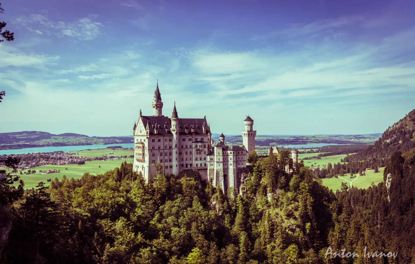 Фото обои Замок, Бавария, Neuschwanstein, Germany, Нойшванштайн