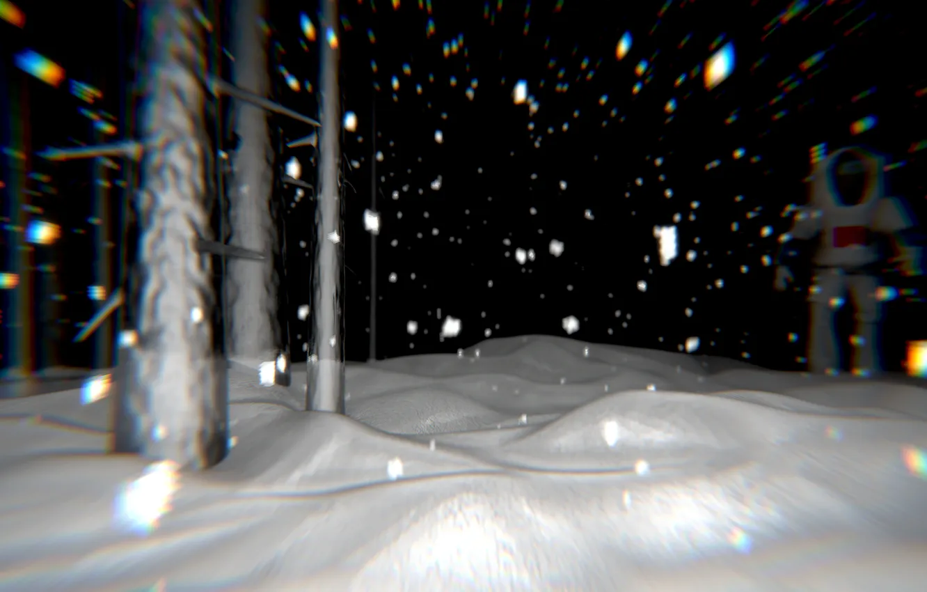 Фото обои fantasy, snow, scene, abstraction, snowfall, blender3d, 3dart, black & White