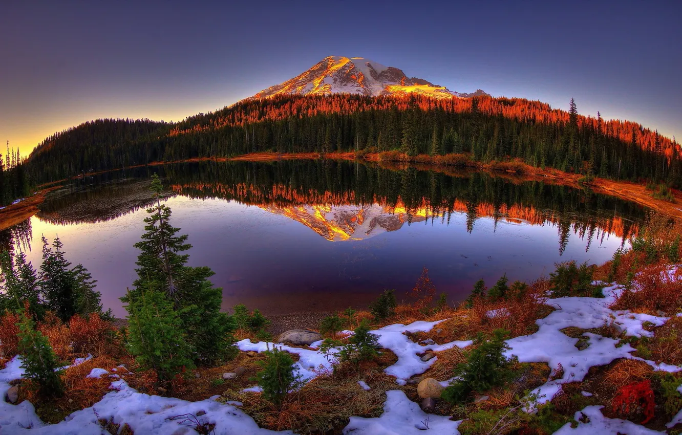 Фото обои Lake, Reflection, Mount Rainier National Park, Washington State