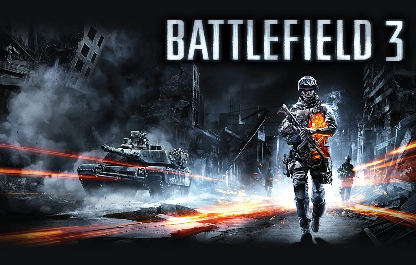 Фото обои Солдат, Боец, Танк, Battlefield 3, Поле Сражений