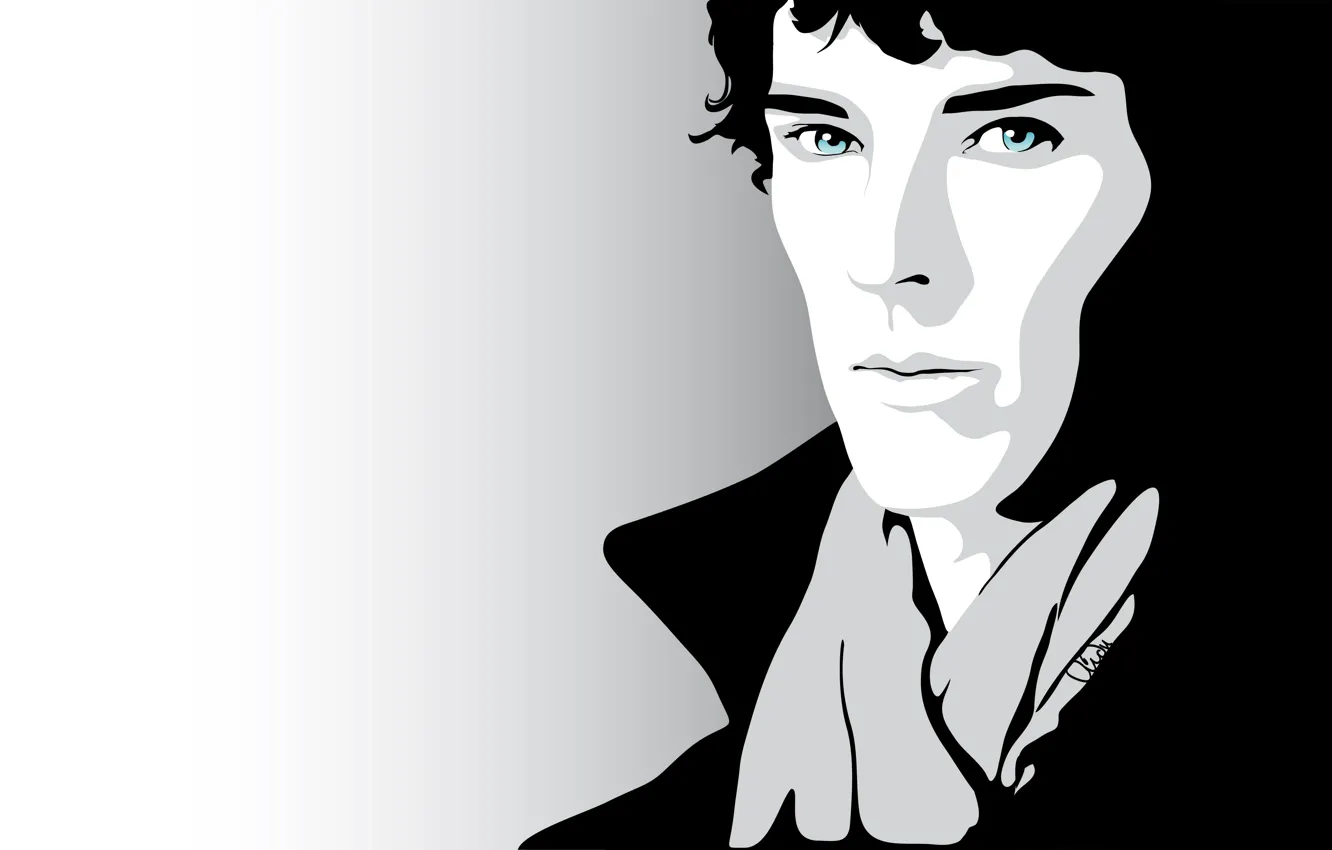 Фото обои взгляд, Шерлок Холмс, Бенедикт Камбербэтч, Benedict Cumberbatch, Sherlock, Шерлок, Sherlock BBC, векторная графика