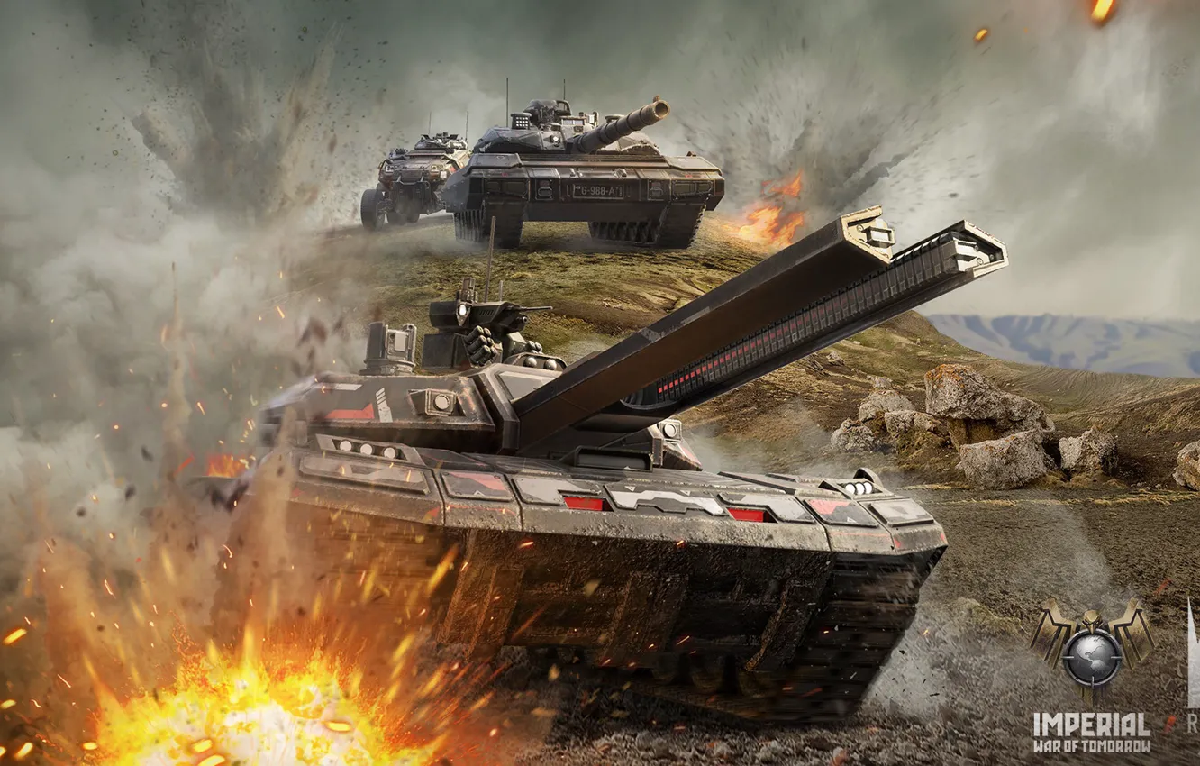 Фото обои взрыв, камни, танки, tanks, Imperial - War of Tomorrow