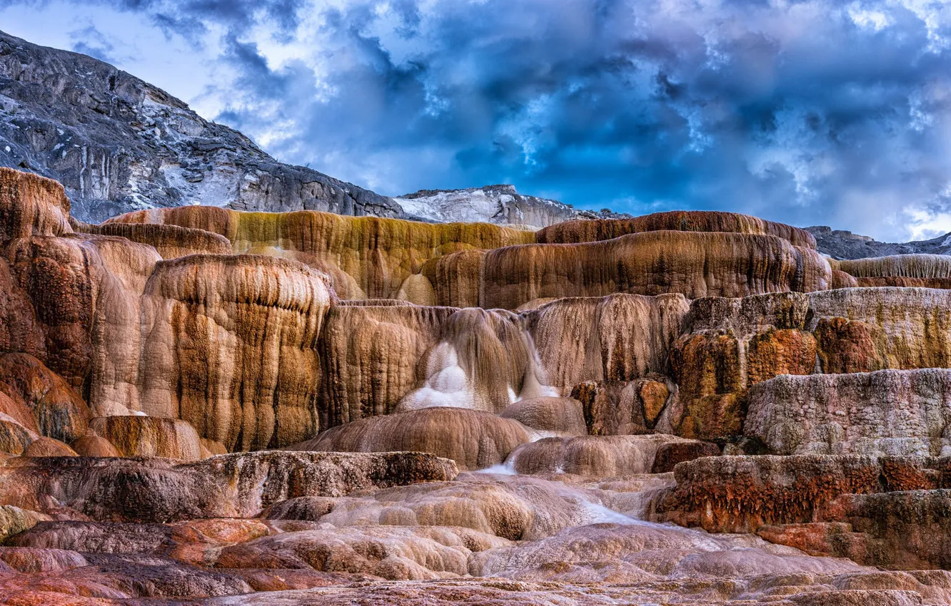 Фото обои USA, Wyoming, Yellowstone National Park, Mound Terrace