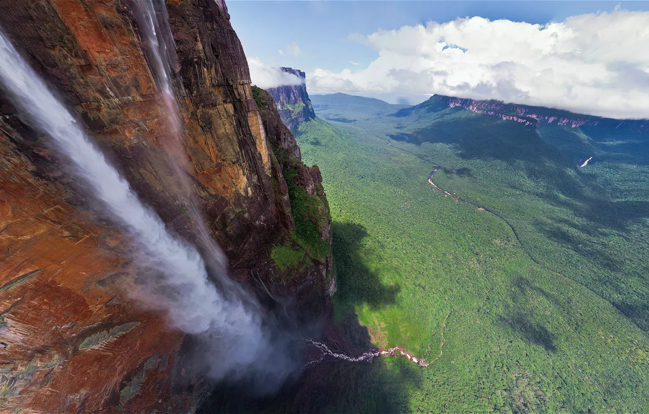 Фото обои водопад, Венесуэла, Анхель, 979 метров, Самый высокий в мире