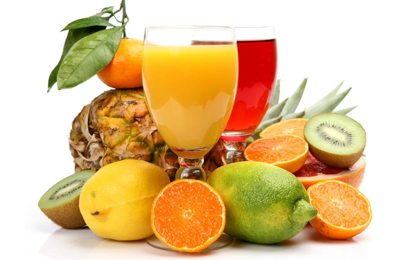 Фото обои лимон, апельсины, киви, лайм, фрукты, ананас, цитрусы, грейпфрут