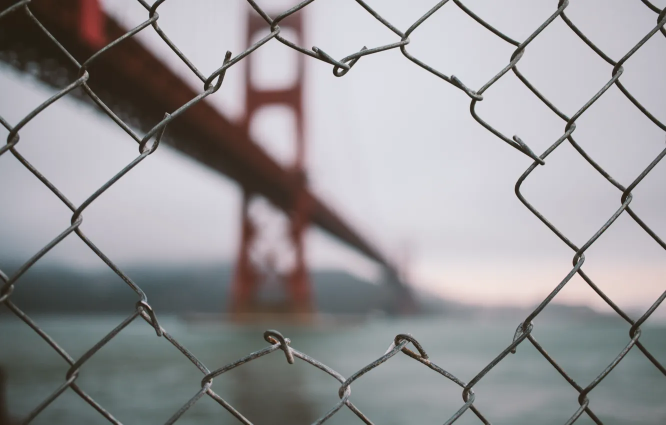 Фото обои USA, california, ocean, bridge, san francisco, fence, bokeh, golden gate