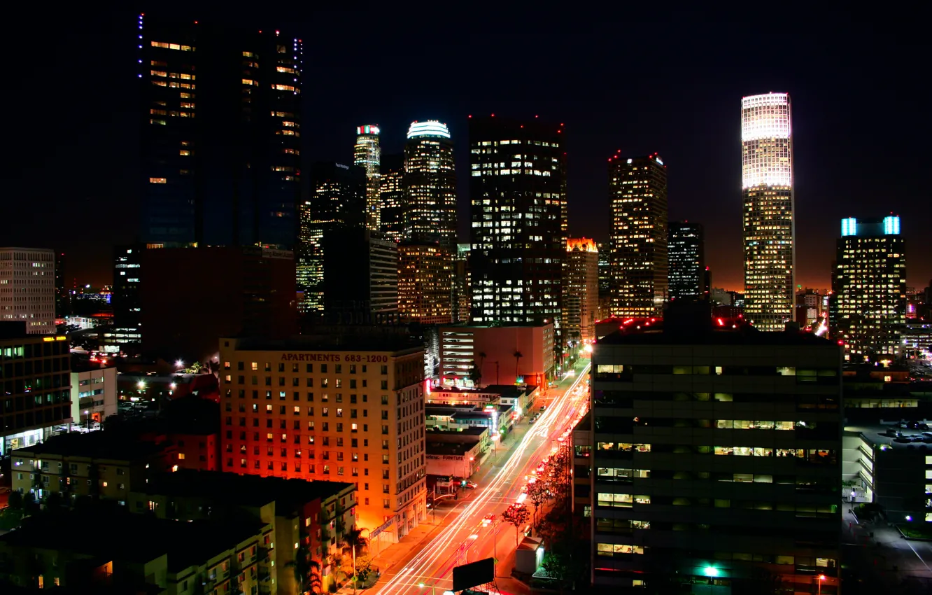 Фото обои ночь, огни, здания, Лос-Анджелес, Los Angeles