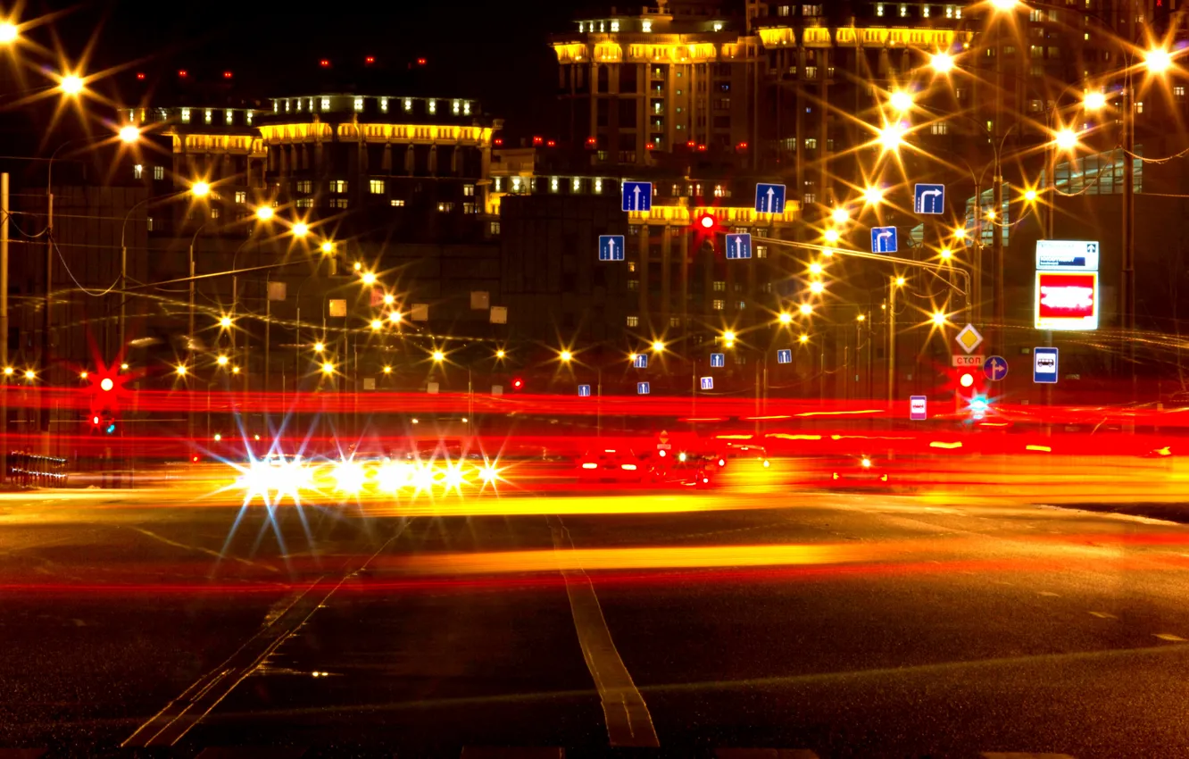 Фото обои ночь, движение, Москва, light, Россия, Russia, night, Moscow