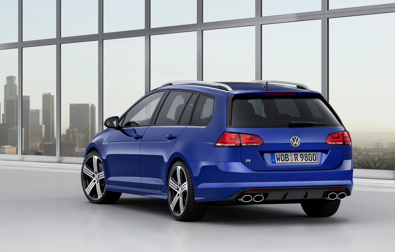 Фото обои синий, Volkswagen, универсал, 2014, патрубки, Golf R Estate
