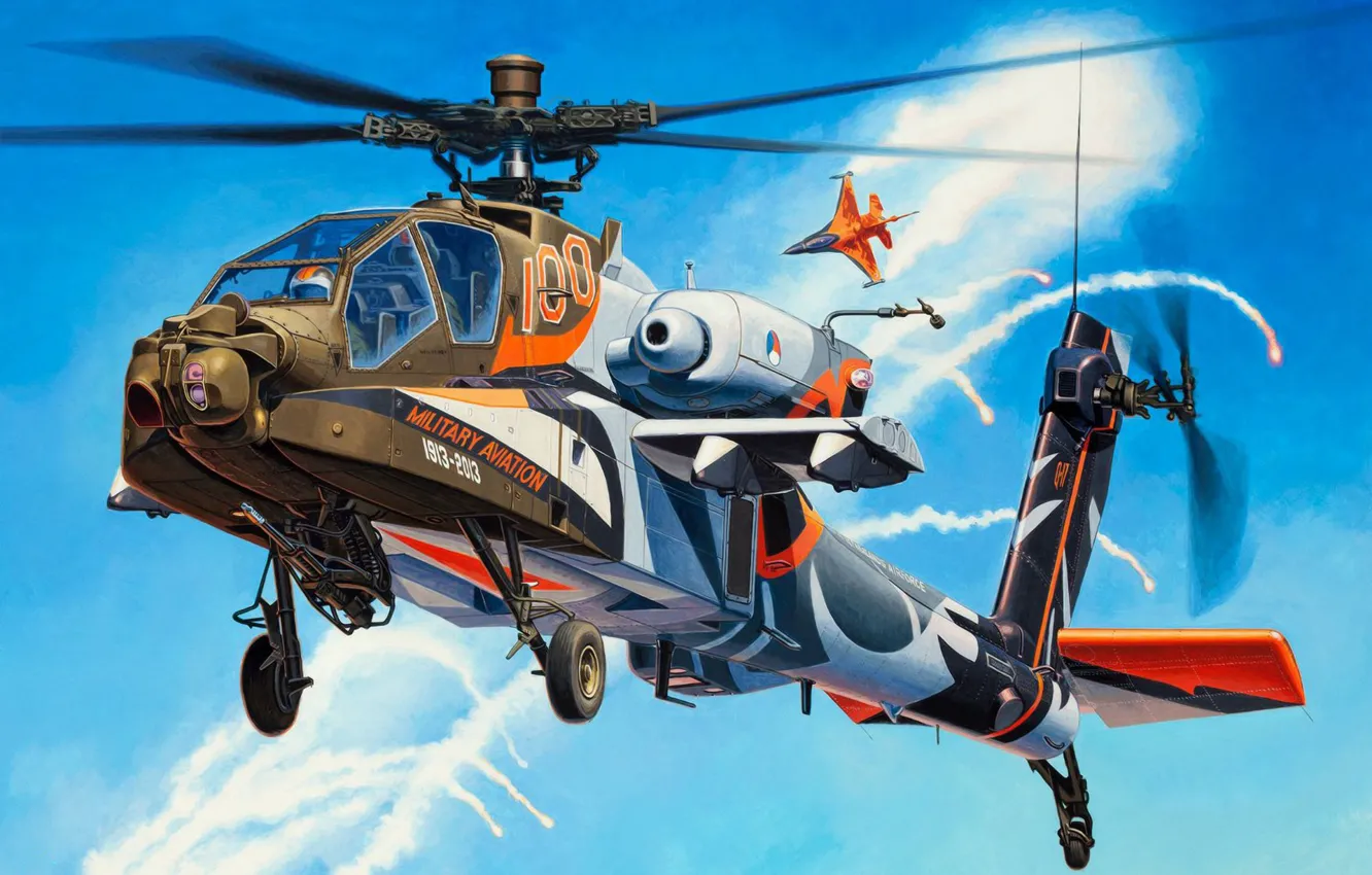 Фото обои art, painting, Helicopter, AH-64 Apache