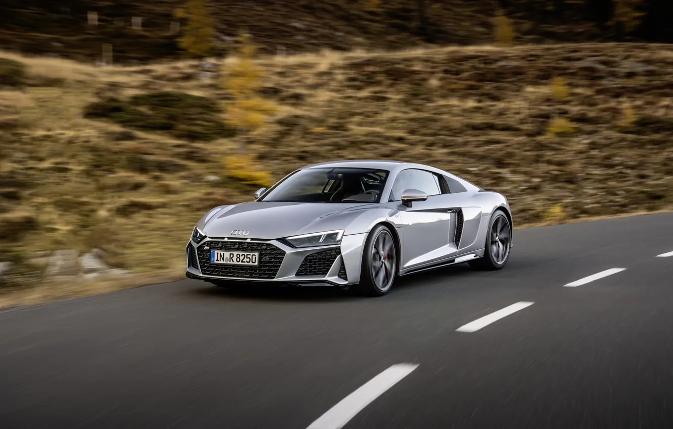 Фото обои дорога, Audi, скорость, суперкар, Audi R8, Coupe, V10, 2020