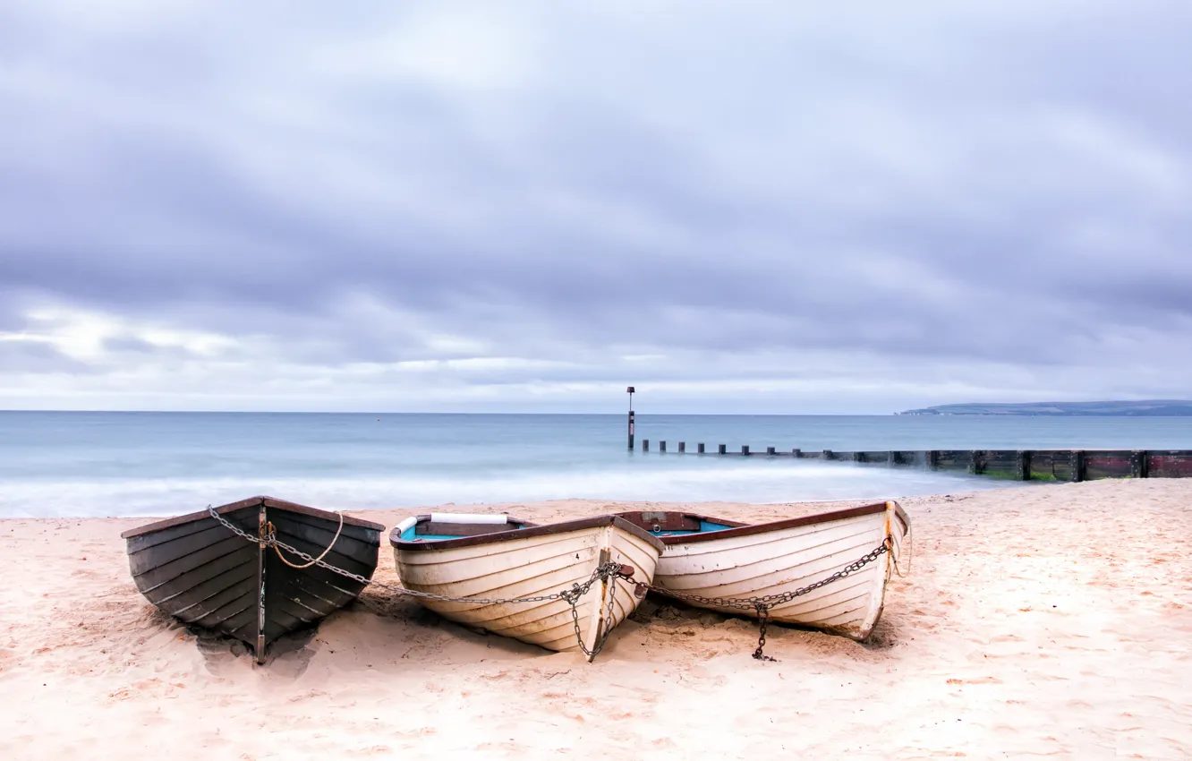 Фото обои море, берег, лодки, England, Bournemouth