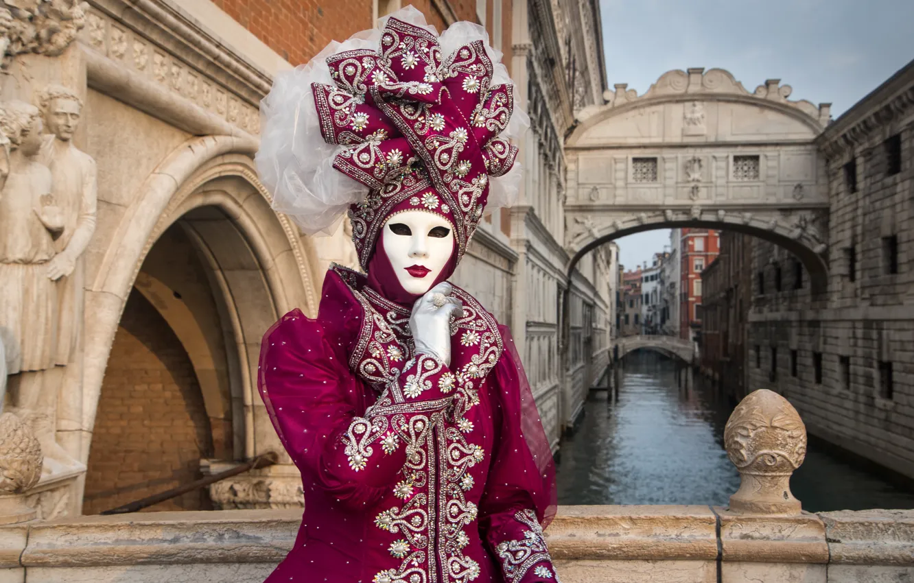 Фото обои Италия, костюм, Венеция, карнавал, 2015, мост вздохов