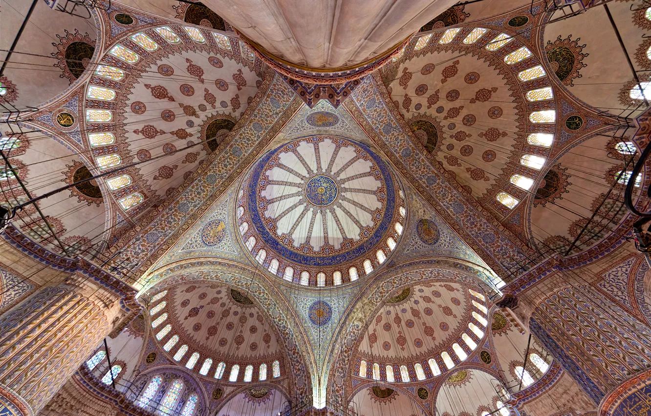 Фото обои узор, арка, архитектура, купол, религия, Стамбул, колонна, Голубая мечеть