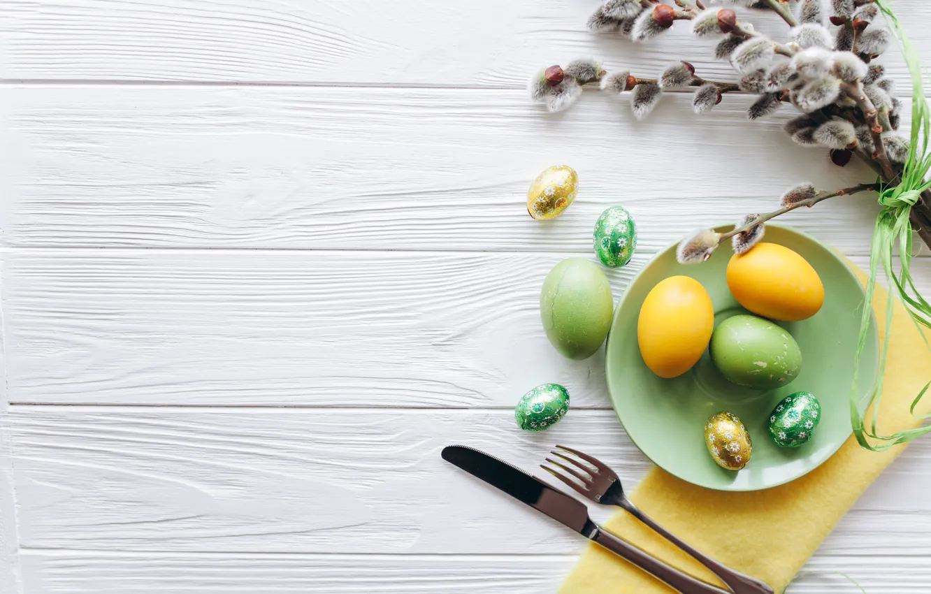 Фото обои яйца, весна, пасха, Праздник, верба, spring, Easter, eggs