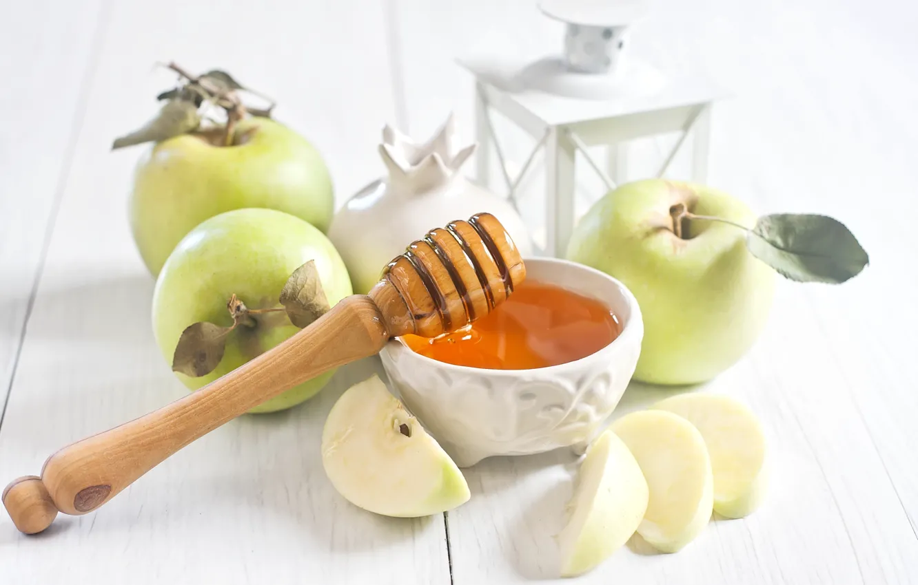 Фото обои яблоки, мед, натюрморт