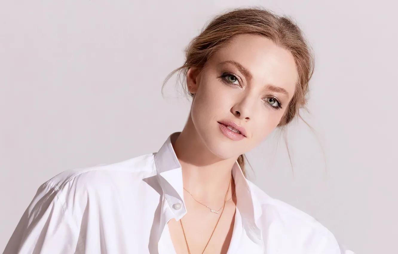 Фото обои взгляд, девушка, лицо, макияж, актриса, цепочка, Amanda Seyfried
