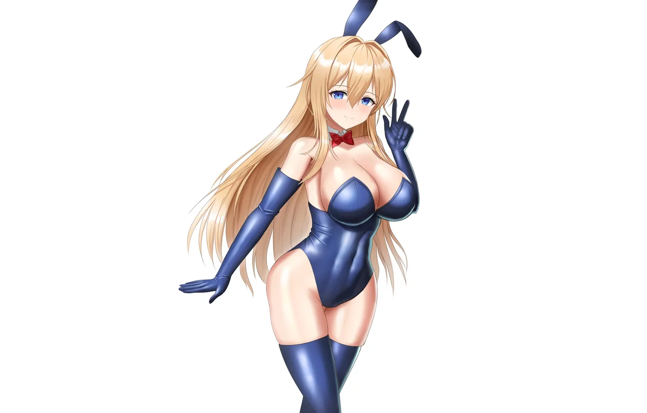 Фото обои girl, sexy, cleavage, thighhighs, long hair, boobs, anime, blue eyes