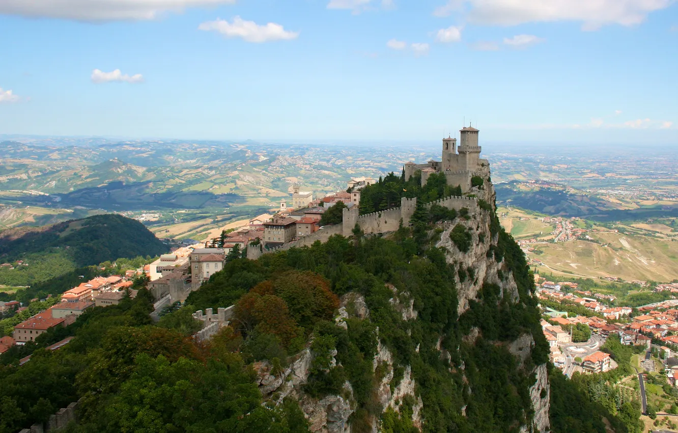 Фото обои дома, панорама, San Marino, Сан-Марино, гора Монте-Титано, Monte Titano, City of San Marino