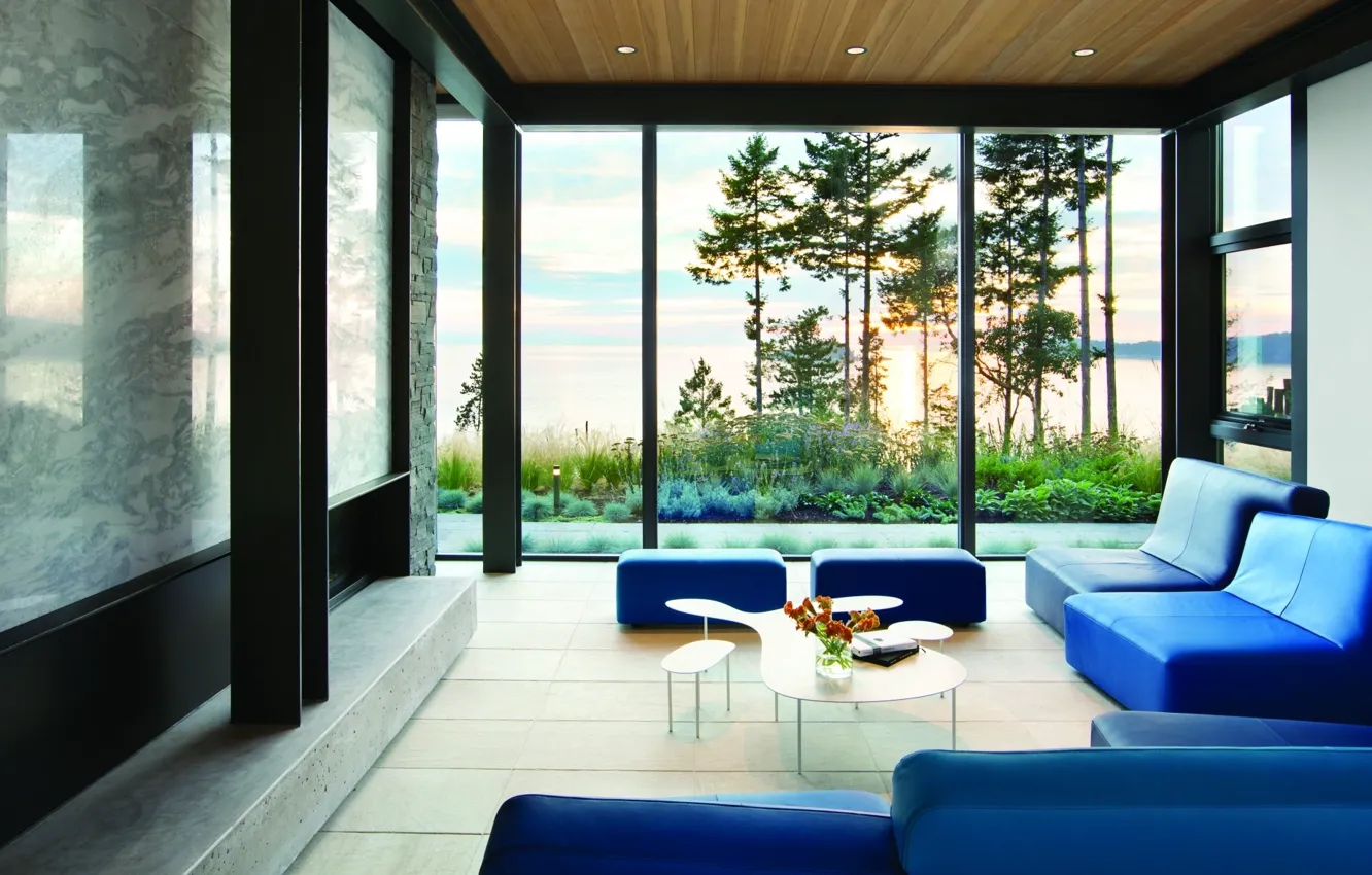 Фото обои комната, интерьер, гостиная, Seattle, вид на залив, Collingwood Residence, by Frits de Vries Architect