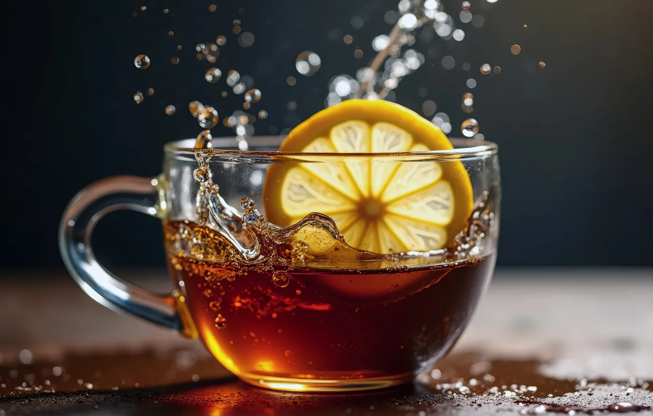 Фото обои lemon, drink, tea, slice