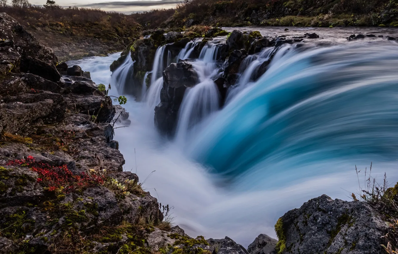 Фото обои река, скалы, водопад, поток, Исландия