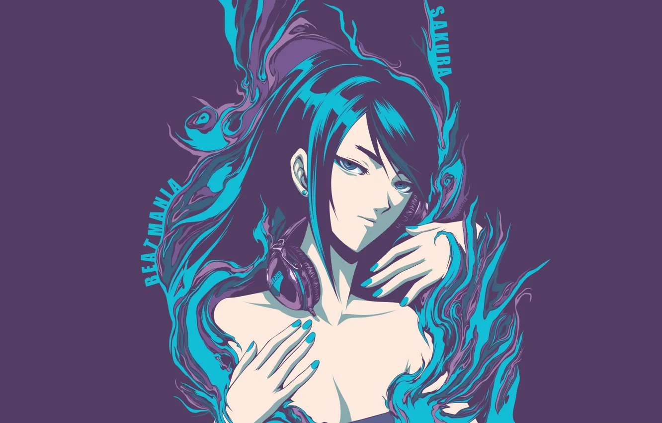 Фото обои портрет, руки, наушники, брюнетка, декольте, Sakura, Beatmania