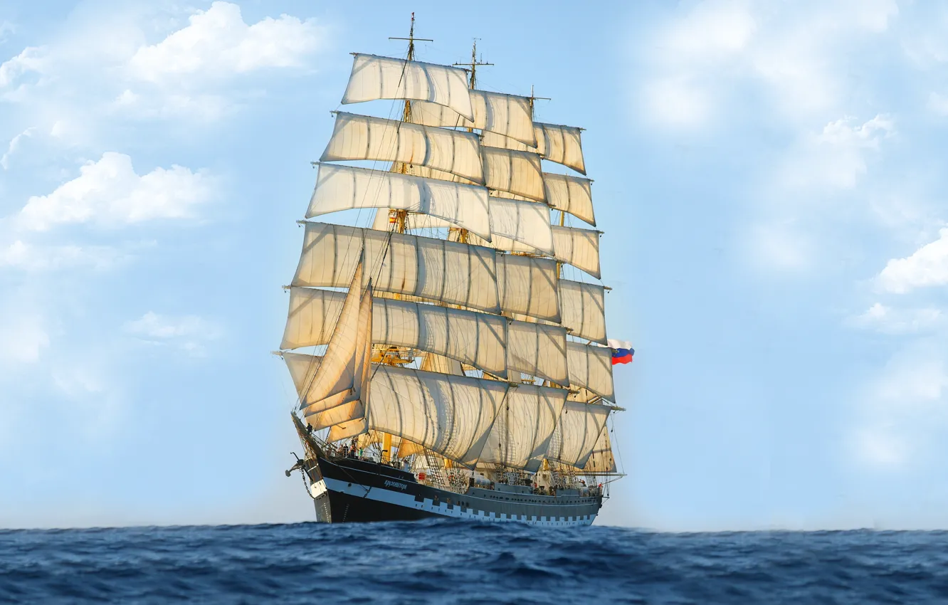 Фото обои Корабль, Мачты, Нос, Паруса, Бак, Парусное Судно, Крузенштерн, Барк