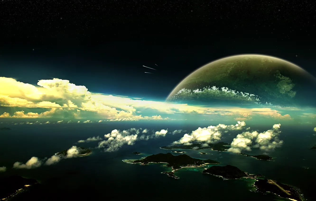 Фото обои Луна, Острова, стратосфера, метеоры
