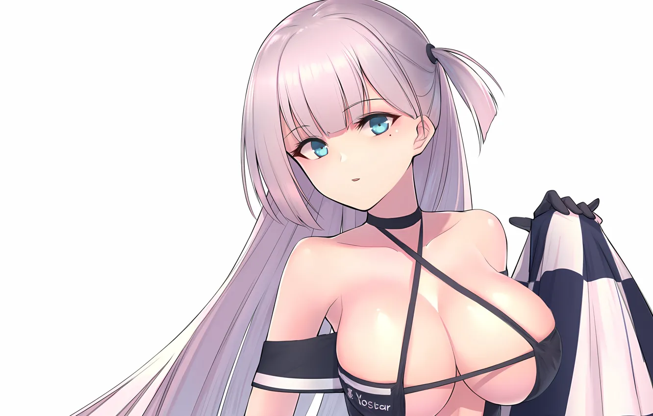 Фото обои girl, sexy, cleavage, blouse, pink hair, long hair, boobs, anime