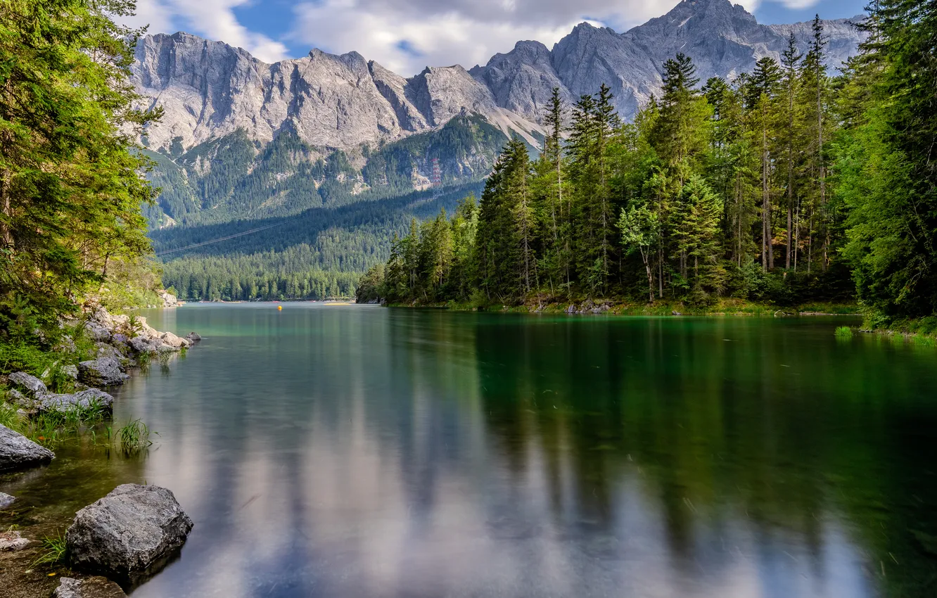 Фото обои Горы, Озеро, Германия, Бавария, Пейзаж, Eibsee
