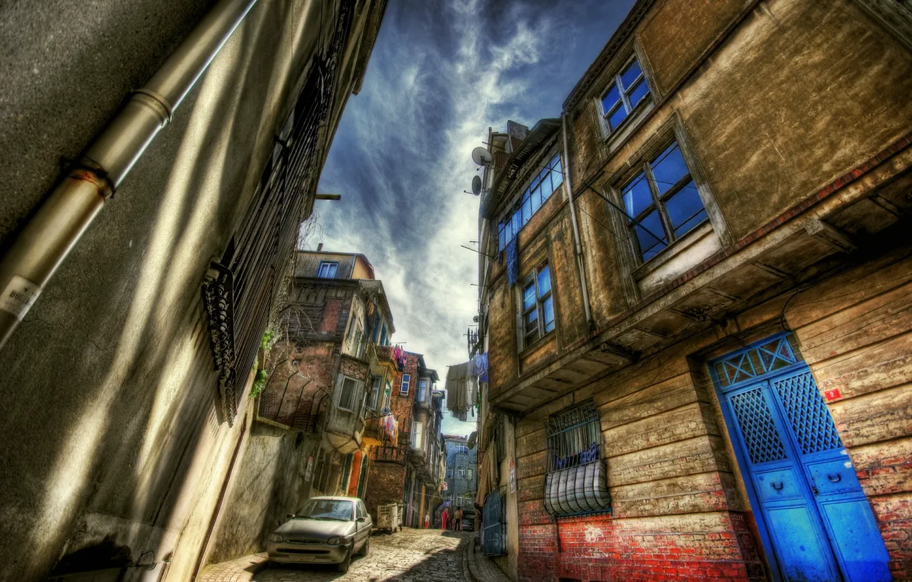 Фото обои HDR, Улочка, Стамбул, Турция, Old street, Istanbul, Turkey, Старое здание