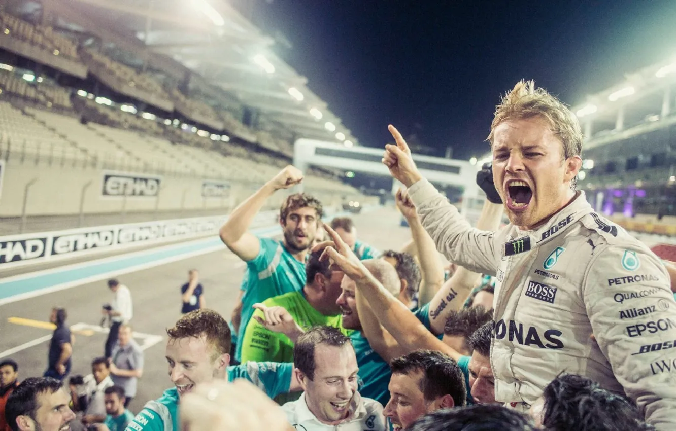 Фото обои Формула 1, Mercedes, Победа, Nico Rosberg, World Champion, празднует