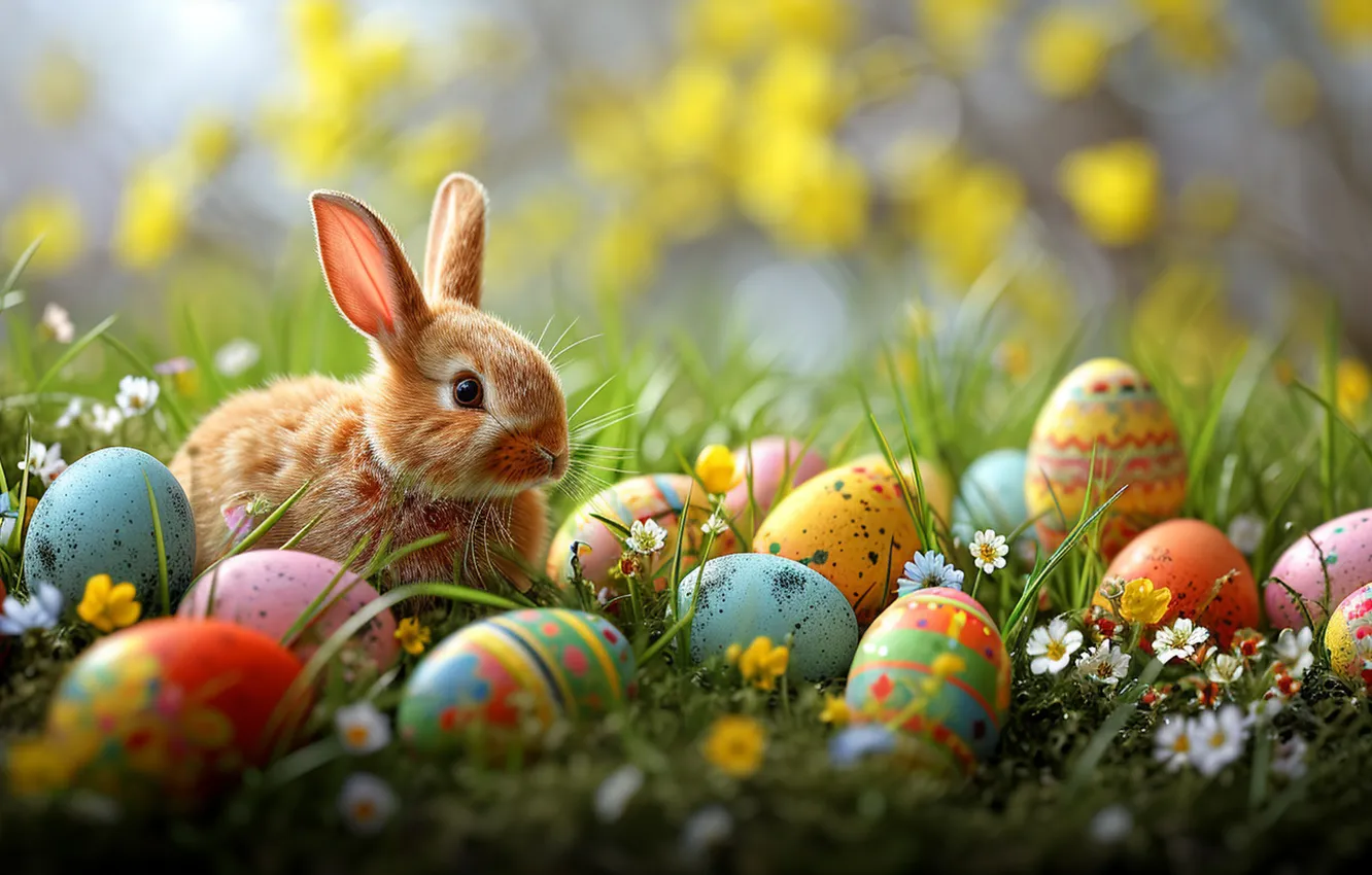 Фото обои цветы, яйца, весна, colorful, Пасха, happy, flowers, spring