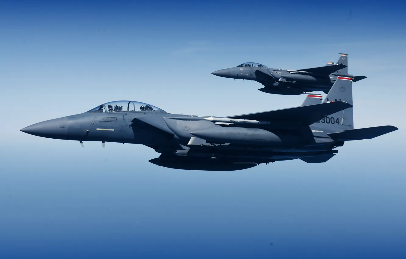 Фото обои ВВС США, истребитель-бомбардировщик, американский двухместный, McDonnell Douglas F-15E Strike Eagle
