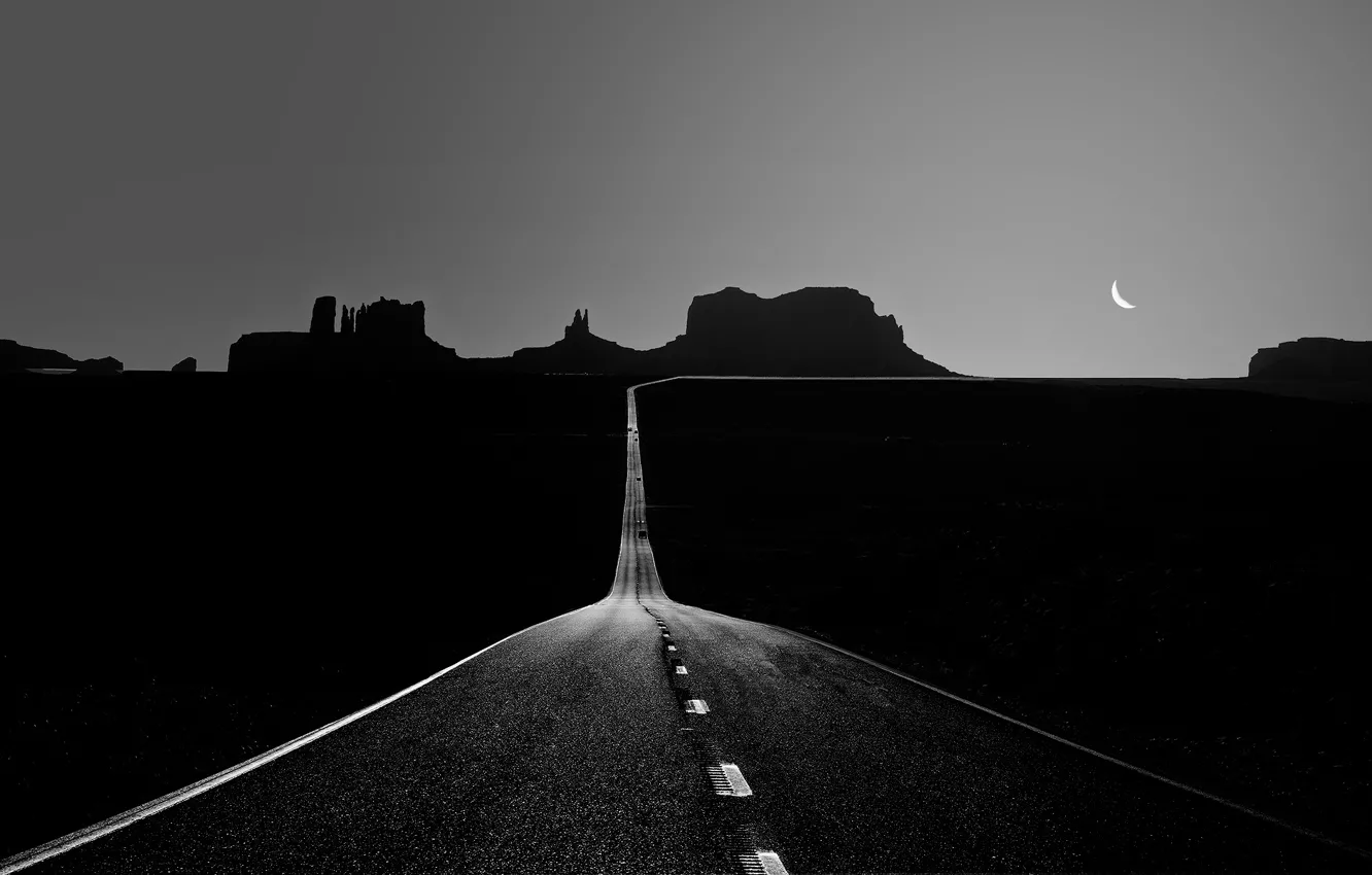 Фото обои дорога, Луна, долина, moon, road, valley, Wanda Li