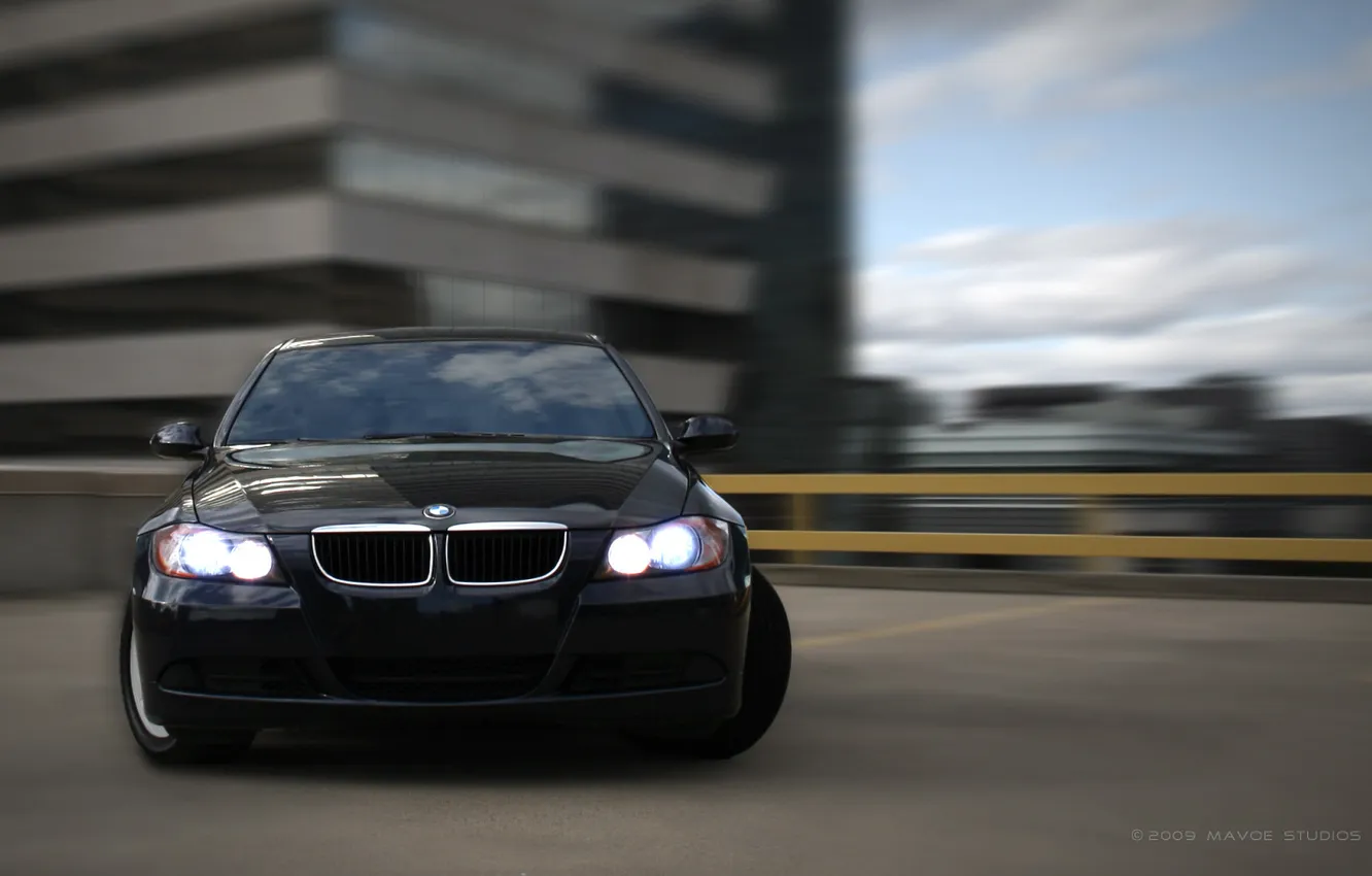 Фото обои черная, дрифт, BMW M3