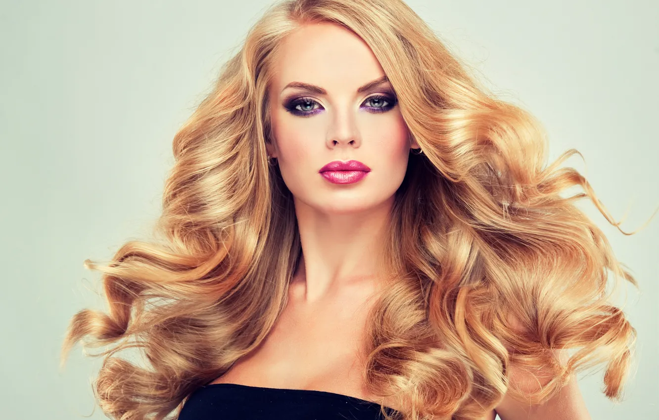 Фото обои взгляд, девушка, модель, макияж, прическа, блондинка, фотосессия, локоны волос