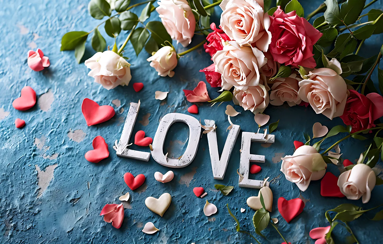 Фото обои любовь, цветы, романтика, сердце, розы, love, happy, День святого Валентина